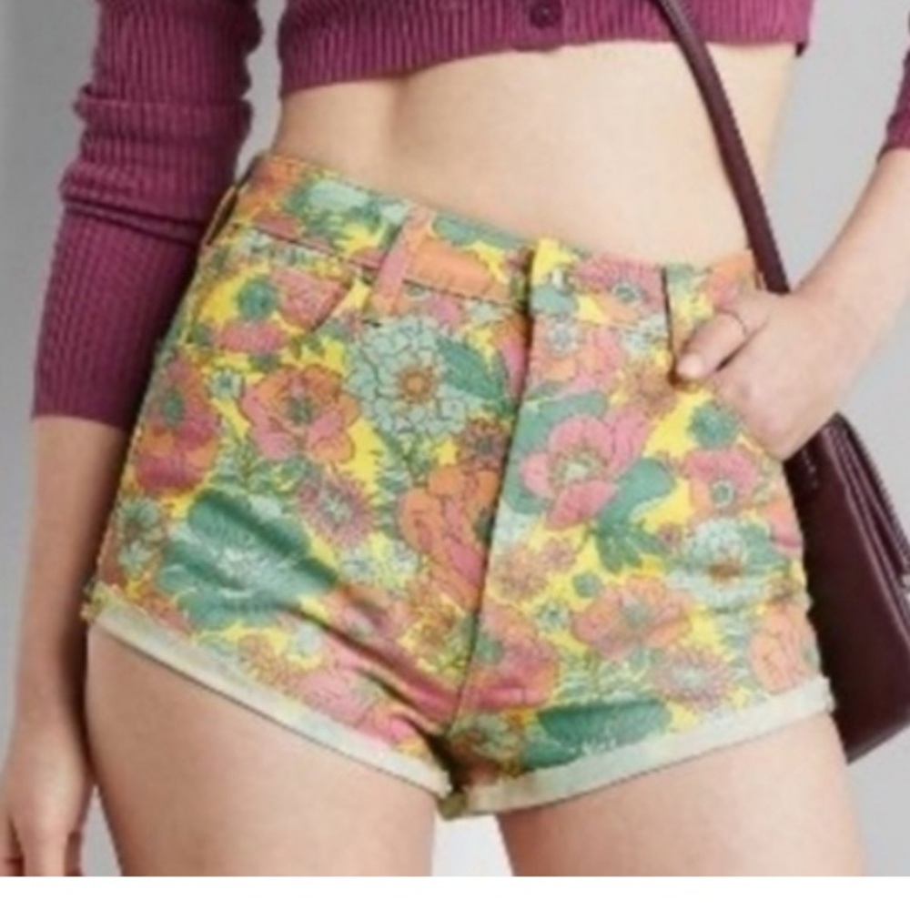 Wild Fable Women's Super-High Rise Cheeky Jean Shorts Floral 14